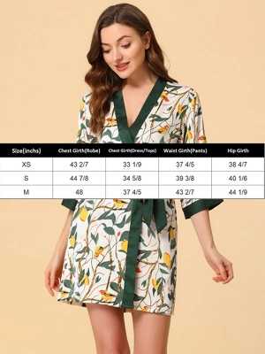 Cheibear Womens Satin Floral Lounge Cami Nightgown Sleepwear 4pcs Pajama Sets 4 Cheibear Womens Satin Floral Lounge Cami Nightgown Sleepwear 4pcs Pajama Sets - Image 4