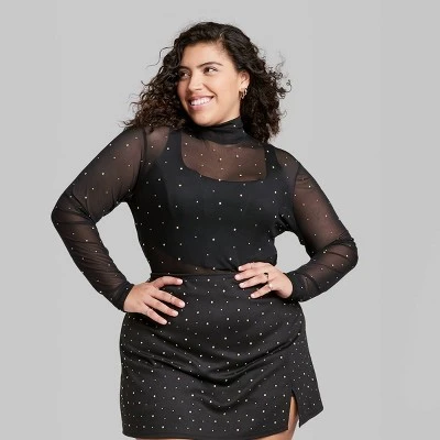 Women's Rhinestone Mesh Mock Turtleneck Top - Wild Fable™ 1 Women's Rhinestone Mesh Mock Turtleneck Top - Wild Fable™