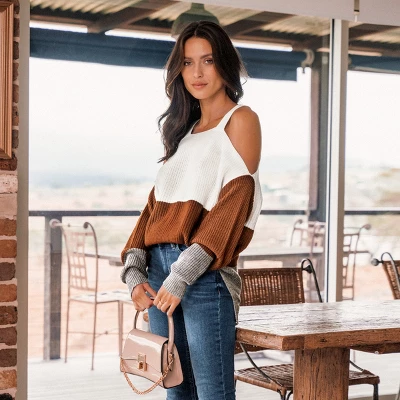 Women's Colorblock Open-Shoulder Sweater - Cupshe 4 Women's Colorblock Open-Shoulder Sweater - Cupshe - Image 4