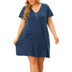 Agnes Orinda Plus Size Nightgown For Women Polka Dots V Neck Short Sleeve Nightdress -Avenue Sale Store GUEST 5c926518 12de 4362 8fff 0fd1a69a5271