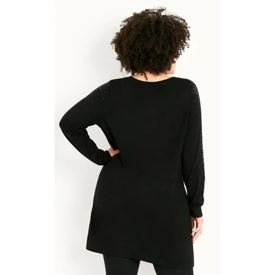 Women's Plus Size Sparkle Neck Sweater - Black | EVANS 1 Women's Plus Size Sparkle Neck Sweater - Black | EVANS