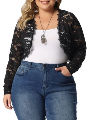 Agnes Orinda Women's Plus Size Lace Sheer Shrug Open Front Crop Cardigans 6 Agnes Orinda Women's Plus Size Lace Sheer Shrug Open Front Crop Cardigans - Image 6