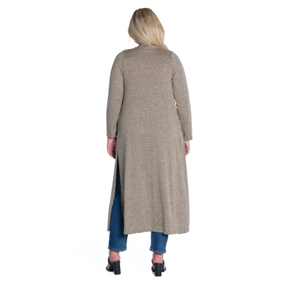 Womens Plus Size Long Duster Open Front Knit Cardigan 2 Womens Plus Size Long Duster Open Front Knit Cardigan - Image 2