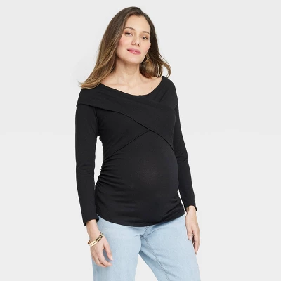 Long Sleeve Over The Shoulder Cross Front Maternity Top - Isabel Maternity By Ingrid & Isabel™ 2 Long Sleeve Over The Shoulder Cross Front Maternity Top - Isabel Maternity By Ingrid & Isabel™ - Image 2