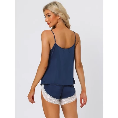 Cheibear Womens Sleepwear Pjs Lace Trim Satin Lingerie Silk Cami With Shorts Pajama Set 2 Cheibear Womens Sleepwear Pjs Lace Trim Satin Lingerie Silk Cami With Shorts Pajama Set - Image 2