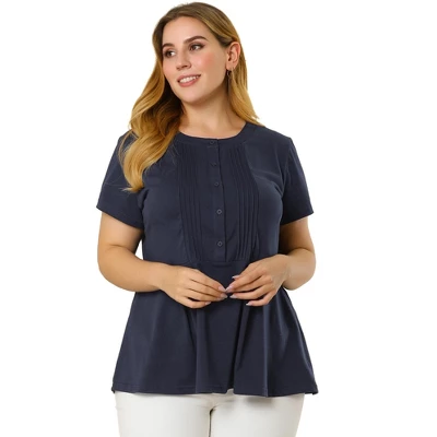 Agnes Orinda Women's Plus Size Pintuck Half Placket Button Front Peplum Blouses 2 Agnes Orinda Women's Plus Size Pintuck Half Placket Button Front Peplum Blouses - Image 2
