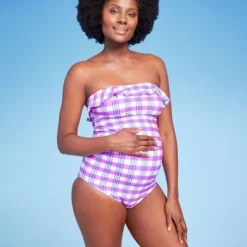 Ruffle One Piece Maternity Swimsuit - Isabel Maternity By Ingrid & Isabel™ Purple Gingham -Avenue Sale Store GUEST 652f9aea 85c6 4308 8e17 884b2e565998
