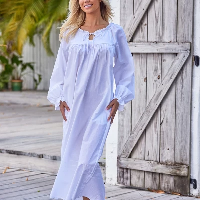 Women's Cotton Victorian Poet's Nightgown With Pockets, Juliet Long Sleeve Lace Trim Front Tie Long Vintage Night Dress Gown 3 Women's Cotton Victorian Poet's Nightgown With Pockets, Juliet Long Sleeve Lace Trim Front Tie Long Vintage Night Dress Gown - Image 3