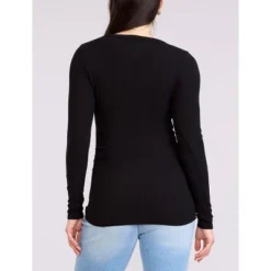 Women's V-Neck Side-Ruched Long Sleeve Henley Tee | Motherhood Maternity