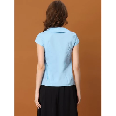 Allegra K Women's V Neck Collared Work Shirt Cap Sleeve Button Down Blouse 2 Allegra K Women's V Neck Collared Work Shirt Cap Sleeve Button Down Blouse - Image 2