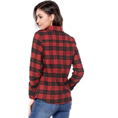 Allegra K Women Check Roll Up Sleeves Flap Pockets Brushed Shirt 4 Allegra K Women Check Roll Up Sleeves Flap Pockets Brushed Shirt - Image 4