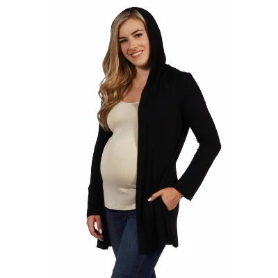 24seven Comfort Apparel Open Front Lightweight Hooded Maternity Cardigan 1 24seven Comfort Apparel Open Front Lightweight Hooded Maternity Cardigan