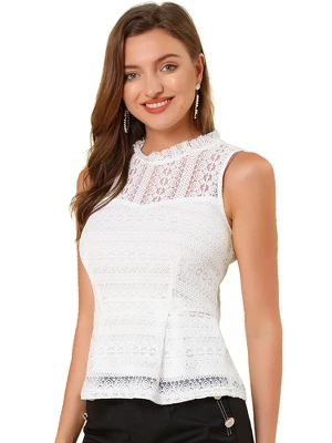 Allegra K Women's Ruffle Neck Keyhole Back Sleeveless Floral Lace Peplum Blouses 6 Allegra K Women's Ruffle Neck Keyhole Back Sleeveless Floral Lace Peplum Blouses - Image 6