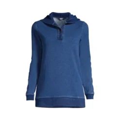 Lands' End Women's Long Sleeve Serious Sweats Button Hoodie