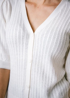 Hope & Henry Womens' Puff Sleeve Button Front Sweater 1 Hope & Henry Womens' Puff Sleeve Button Front Sweater