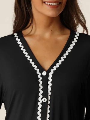 Cheibear Womens Button Down V Neck Long Sleeve Pajama Nightshirt Dress 3 Cheibear Womens Button Down V Neck Long Sleeve Pajama Nightshirt Dress - Image 3