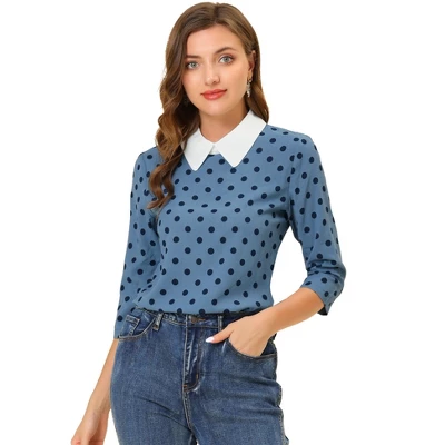 Allegra K Women's Polka Dots Contrast Peter Pan Collar Top 3/4 Sleeves Blouse 8 Allegra K Women's Polka Dots Contrast Peter Pan Collar Top 3/4 Sleeves Blouse - Image 8