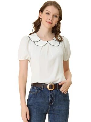 Allegra K Women's Peter Pan Collar Puff Sleeves Sweet Blouse 6 Allegra K Women's Peter Pan Collar Puff Sleeves Sweet Blouse - Image 6