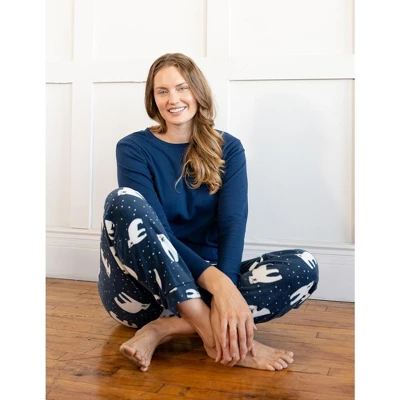 Leveret Womens Cotton Top Fleece Pant Pajamas 2 Leveret Womens Cotton Top Fleece Pant Pajamas - Image 2