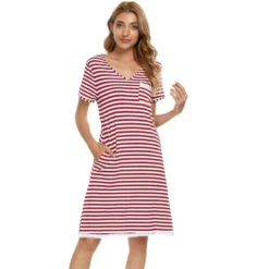 Cheibear Womens Pajama Dress Nightshirt Stripe Sleepwear V-Neck Lounge Soft Nightgown -Avenue Sale Store GUEST 6a7d71f2 faa8 41af 8d29 8fe6e2ab1df1