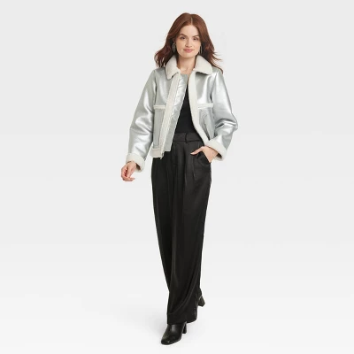 Women's Metallic Shearling Moto Jacket - A New Day™ 2 Women's Metallic Shearling Moto Jacket - A New Day™ - Image 2