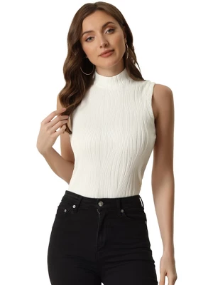 Allegra K Women's Stand Collar Sleeveless Ribbed Knit Blouses 4 Allegra K Women's Stand Collar Sleeveless Ribbed Knit Blouses - Image 4