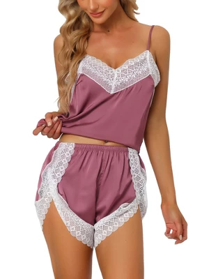Cheibear Womens Sleepwear Pjs Lace Trim Satin Lingerie Silk Cami With Shorts Pajama Set 9 Cheibear Womens Sleepwear Pjs Lace Trim Satin Lingerie Silk Cami With Shorts Pajama Set - Image 9