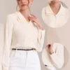 Allegra K Women's Elegant Blouse Office Double Collar Beaded Pearl Button-Up Shirt