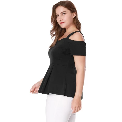 Agnes Orinda Women's Plus Size High Waist Sweetheart Cold Shoulder Peplum Blouse 3 Agnes Orinda Women's Plus Size High Waist Sweetheart Cold Shoulder Peplum Blouse - Image 3