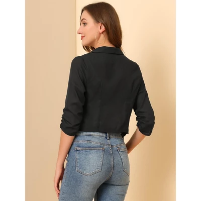 Allegra K Women's 3/4 Ruched Sleeve Shawl Lapel Lightweight Open Front Cardigans 2 Allegra K Women's 3/4 Ruched Sleeve Shawl Lapel Lightweight Open Front Cardigans - Image 2