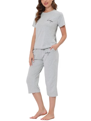 Cheibear Womens Sleepwear Pajama Set Round Neck Nightwear Lounge Pjs With Capri Pants 1 Cheibear Womens Sleepwear Pajama Set Round Neck Nightwear Lounge Pjs With Capri Pants