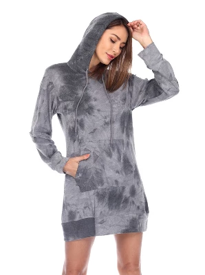 Women's Tie-Dye Hoodie Sweatshirt Dress - White Mark 1 Women's Tie-Dye Hoodie Sweatshirt Dress - White Mark