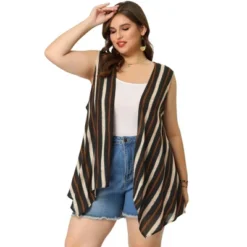Agnes Orinda Plus Size Cardigans For Women Irregular Hem Boho Striped Sleeveless Cardigans -Avenue Sale Store GUEST 72a6c43e 0979 4ea2 b66e ac9c7ca5f665