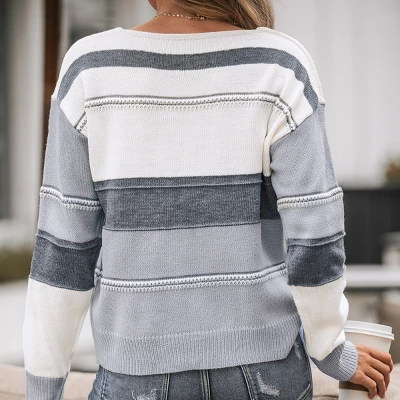 Women's Striped Colorblock V-Neck Sweater - Cupshe 4 Women's Striped Colorblock V-Neck Sweater - Cupshe - Image 4