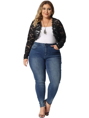 Agnes Orinda Women's Plus Size Lace Sheer Shrug Open Front Crop Cardigans 2 Agnes Orinda Women's Plus Size Lace Sheer Shrug Open Front Crop Cardigans - Image 2