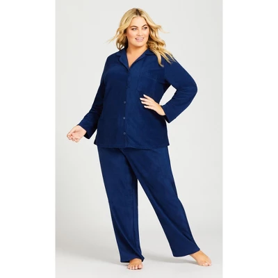 Women's Plus Size Button Fleece Top - Navy | AVENUE 1 Women's Plus Size Button Fleece Top - Navy | AVENUE