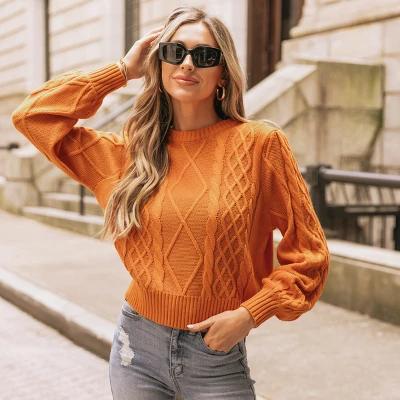 Women's Cable Knit Long Bishop Sleeve Sweater - Cupshe 5 Women's Cable Knit Long Bishop Sleeve Sweater - Cupshe - Image 5