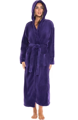 Women's Classic Winter Robe, Hooded Cozy Plush Fleece Bathrobe 10 Women's Classic Winter Robe, Hooded Cozy Plush Fleece Bathrobe - Image 10