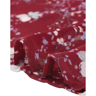 Allegra K Women's Ruffled Neck Chiffon Frill Trim Short Sleeve Floral Print Blouse Tops 5 Allegra K Women's Ruffled Neck Chiffon Frill Trim Short Sleeve Floral Print Blouse Tops - Image 5