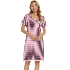 Cheibear Womens Pajama Dress Nightshirt Stripe Sleepwear V-Neck Lounge Soft Nightgown -Avenue Sale Store GUEST 7d2430a6 cc1d 45ee 9724 c9fb697744b6