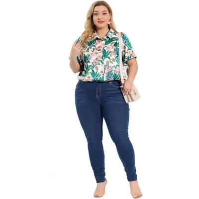 Agnes Orinda Women's Plus Size Shirts Turndown Collar Button Down Full Placket Short Sleeve Floral Summer Shirt 2 Agnes Orinda Women's Plus Size Shirts Turndown Collar Button Down Full Placket Short Sleeve Floral Summer Shirt - Image 2