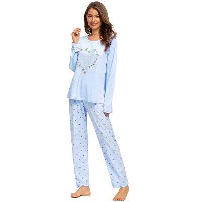 Cheibear Womens Sleepwear Lounge Heart Print With Pants Long Sleeve Pajama Set 2 Cheibear Womens Sleepwear Lounge Heart Print With Pants Long Sleeve Pajama Set - Image 2