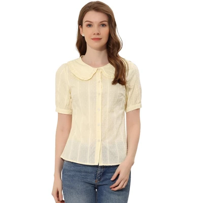 Allegra K Women's Peter Pan Collar Swiss Dots Short Sleeves Button Front Shirt 7 Allegra K Women's Peter Pan Collar Swiss Dots Short Sleeves Button Front Shirt - Image 7