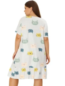 Agnes Orinda Women's Plus Size Short Sleeve Soft Comfy Lovely Cat Sleep Dress -Avenue Sale Store GUEST 7ec44eb4 2f7a 4176 896f bb825d61189a