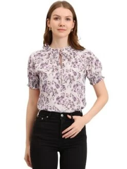 Allegra K Women's Ruffle Tie V Neck Casual Smocked Short Sleeve Floral Top Blouse 17 Allegra K Women's Ruffle Tie V Neck Casual Smocked Short Sleeve Floral Top Blouse -Avenue Sale Store GUEST 8047e16c 4c27 4362 b616 0b8c89535ada