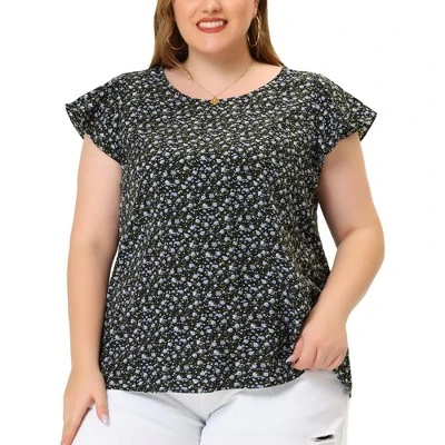 Agnes Orinda Women's Plus Size Floral Short Sleeve Casual Blouse 8 Agnes Orinda Women's Plus Size Floral Short Sleeve Casual Blouse - Image 8