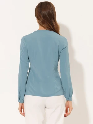 Allegra K Women's Choker V Neck Keyhole Long Sleeve Elegant Blouse 2 Allegra K Women's Choker V Neck Keyhole Long Sleeve Elegant Blouse - Image 2