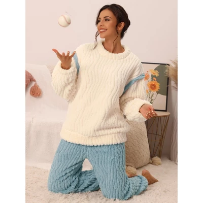 Cheibear Women's Flannel Fleece Sweatsuits With Pockets Winter Pajama Sets 1 Cheibear Women's Flannel Fleece Sweatsuits With Pockets Winter Pajama Sets