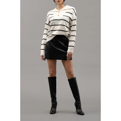 August Sky Women's Nautical Breton Stripe Shawl Collar Sweater 3 August Sky Women's Nautical Breton Stripe Shawl Collar Sweater - Image 3