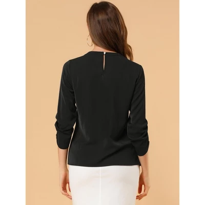 Allegra K Women's Work Office Keyhole Pleated Front Ruched 3/4 Sleeve Chiffon Blouse 4 Allegra K Women's Work Office Keyhole Pleated Front Ruched 3/4 Sleeve Chiffon Blouse - Image 4